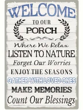 Welcome to Our Porch Rustic White & Blue Wall Art Sign